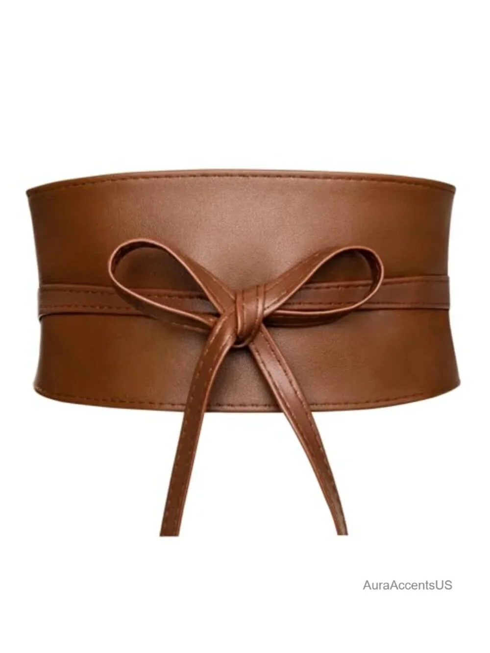 Wide Faux Leather Obi Belt with Lace Up Wrap Style